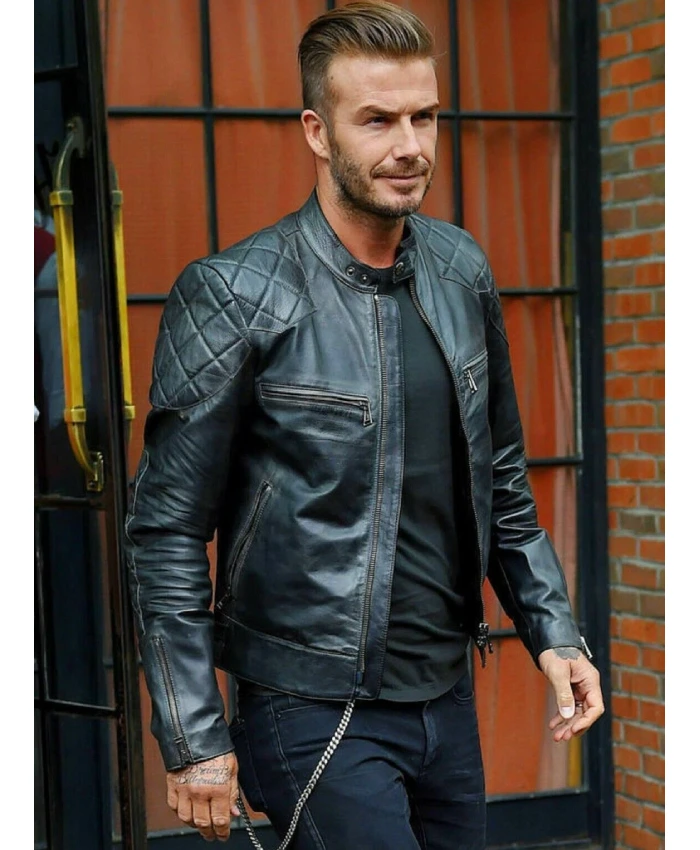 David Beckhams Black Biker Quilted Leather Jacket