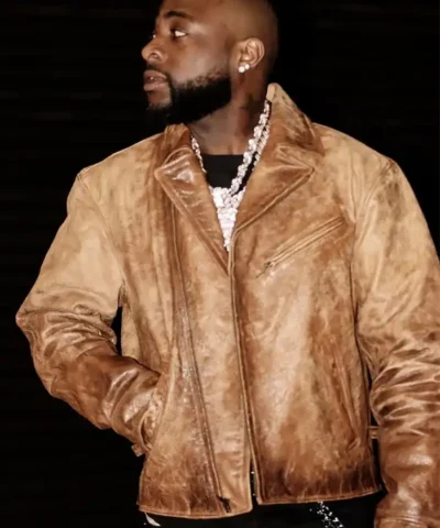 Davido London Brown Distressed Leather Jacket For Men and Women