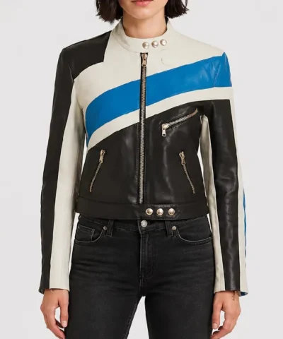 Dolce and Gabbana Blue Motorcycle Jacket Front