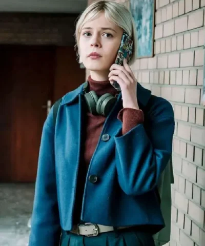 Ella Maisy Purvis TV Series Patience Patience Evans Blue Cropped Jacket