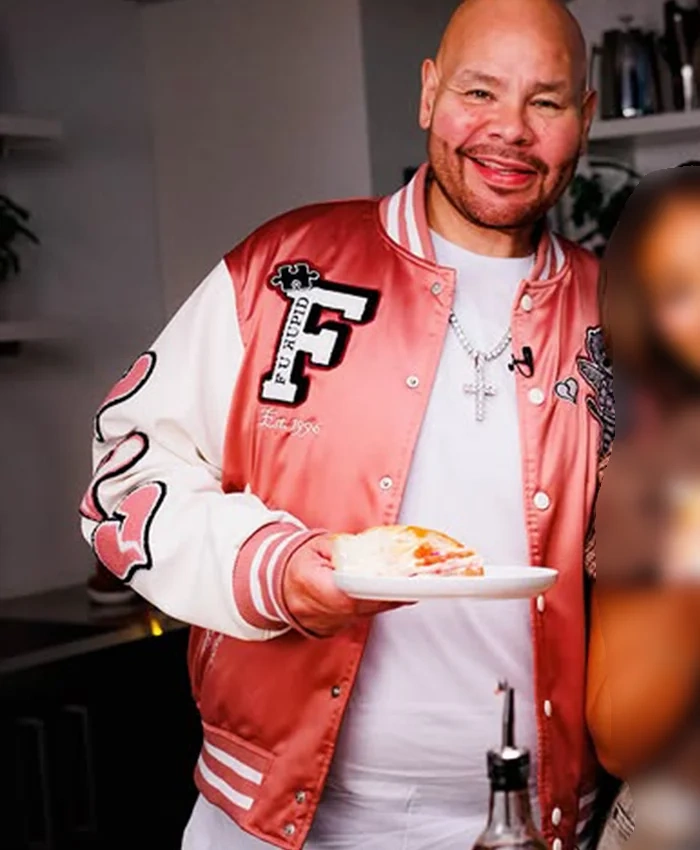 Fat Joe Azzy Milan Family Style Food Festival Pink And White Satin Varsity Jacket