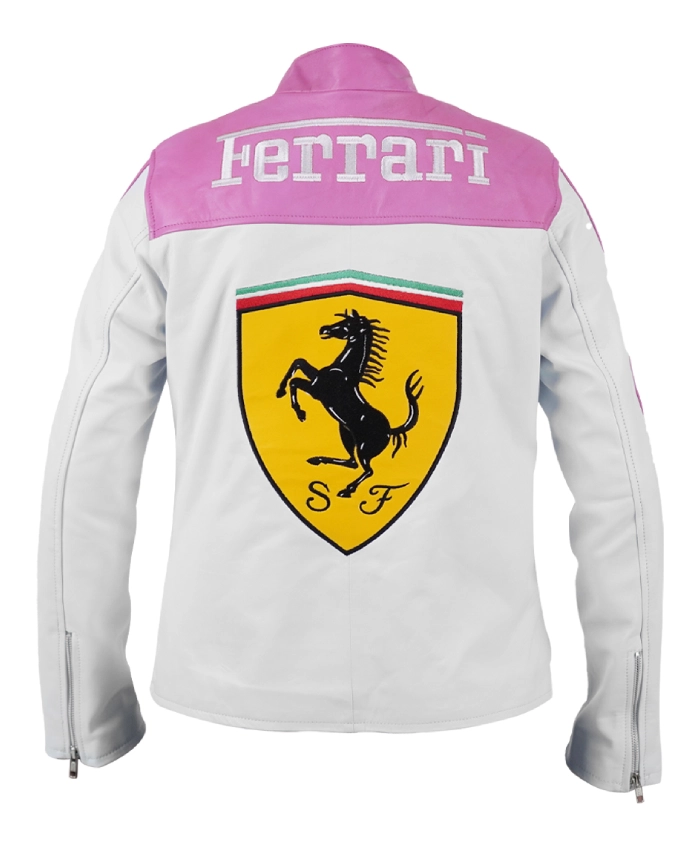 Ladies Ferrari Pink Leather Racing Jacket