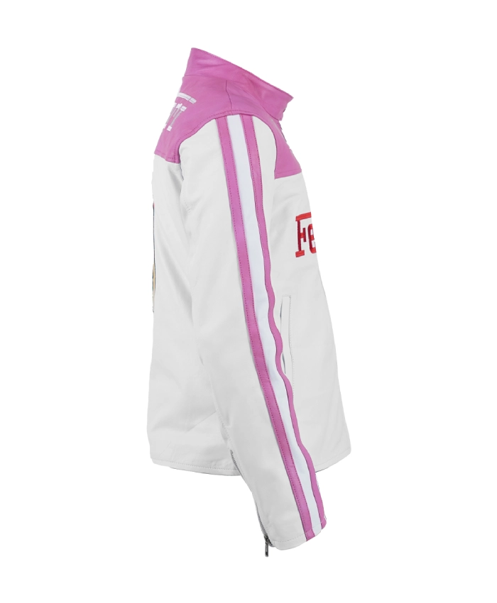 Ferrari Leather Pink Biker Racing Leather Jacket