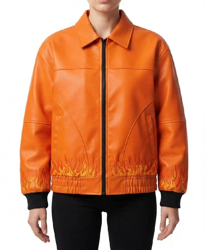 Flame Skull Leather Bomber Jacket