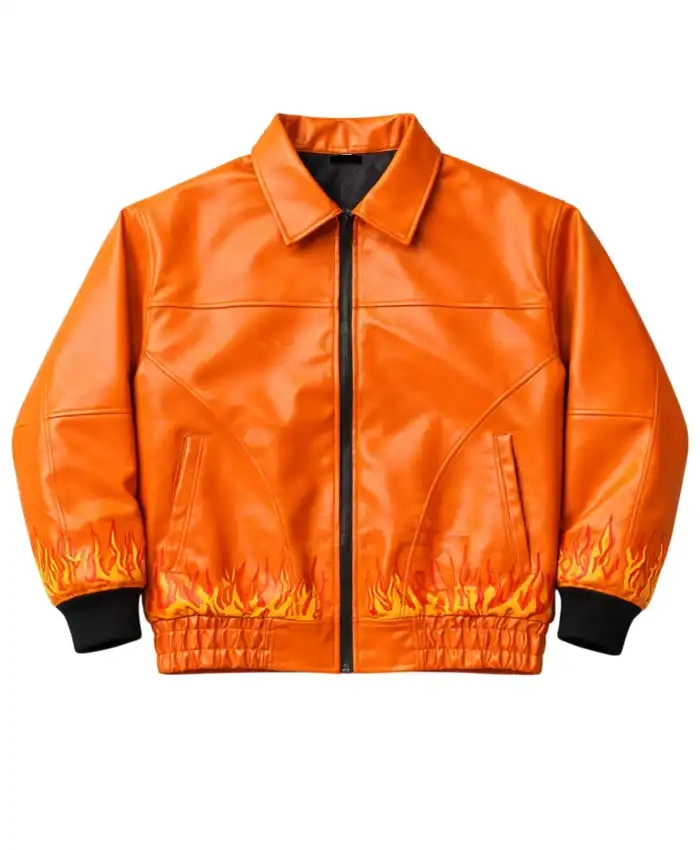Flame Skull Orange Bomber Jacket