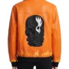 Flame Skull Orange Leather Bomber Jacket On Sale