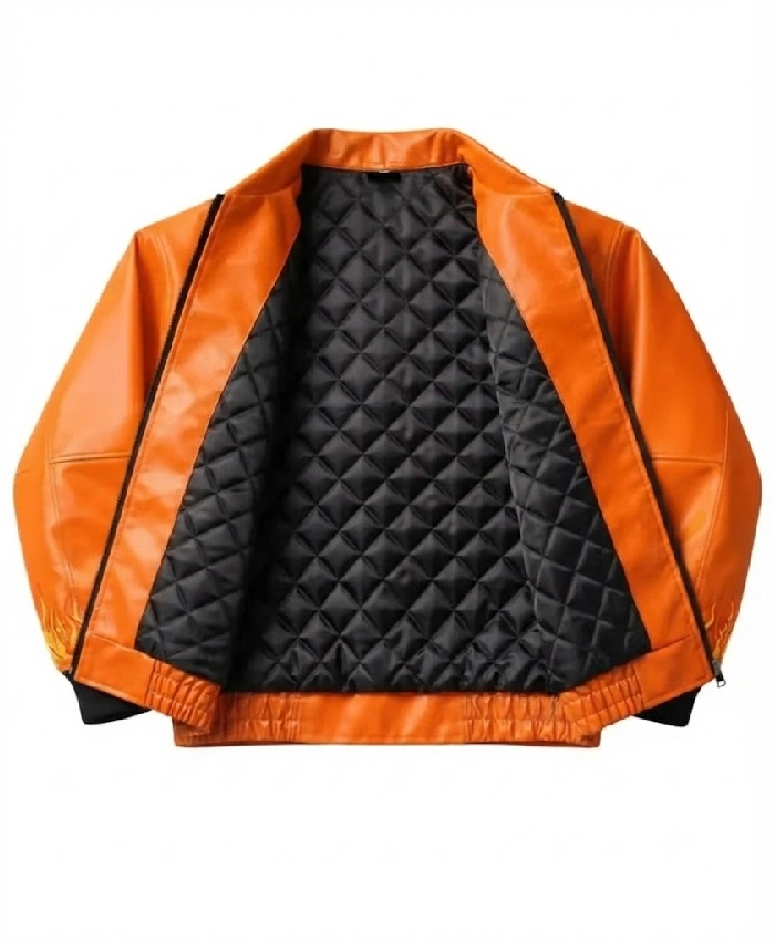 Flame Skull Orange Leather Jacket