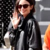 French Open Paris 2026 Lily Collins Black Leather Jacket