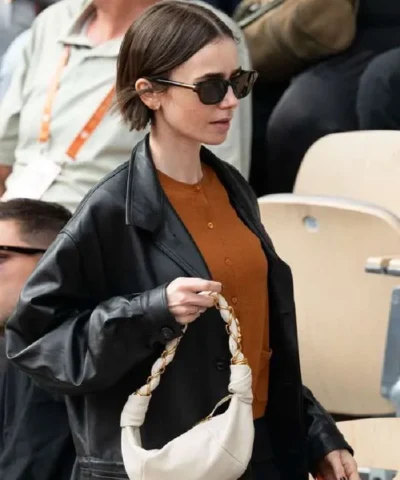 French Open Paris 2026 Lily Collins Leather Jacket