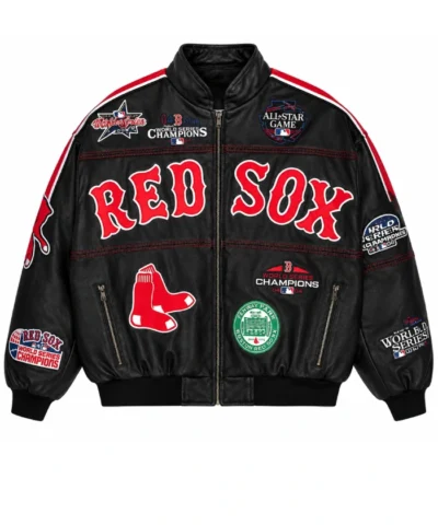 Garrett Crochet 35 MLB Boston Red Sox Black Leather Bomber Jacket
