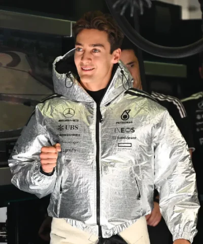 George Russell Mercedes F1 Adidas Metallic Silver Parachute Hooded Jacket