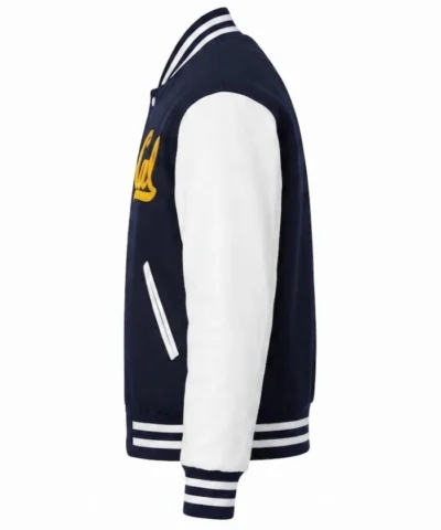 Get Cal Navy Blue and White Varsity Jacket 