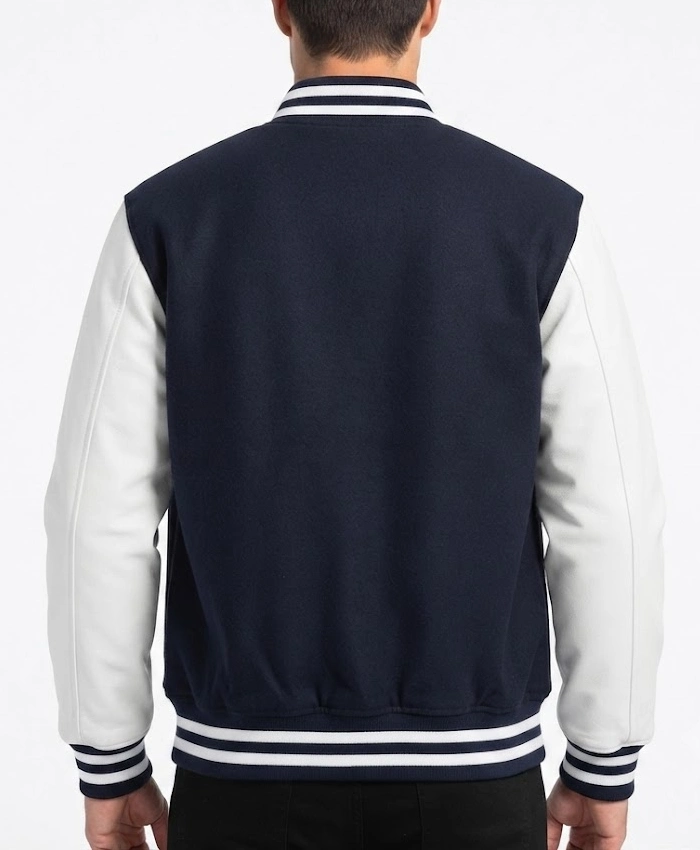 Get Cal Navy Blue and White Wool Varsity Jacket