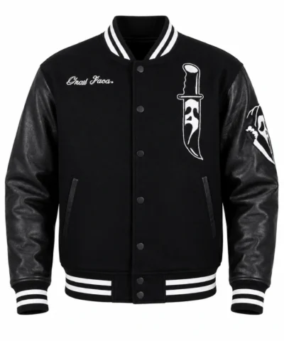 Ghostface Scream Horror Scary Slasher Wool with Leather Jacket