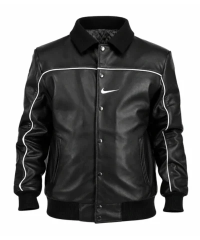 Grab Supreme x Nike Black Leather Varsity Jacket For Men And Women