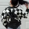 Hailee Steinfeld Sinners Mary Black and White Leather Checkered Jacket