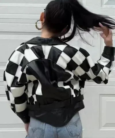 Hailee Steinfeld Sinners Mary Black and White Leather Checkered Jacket