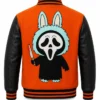 Halloween Labubu Ghostface  Black and Red Leather Varsity Jacket
