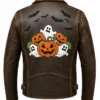 Halloween Patches Distressed Leather Jacket