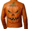 Halloween Pumpkin Orange Leather Biker Jacket For Men and Women