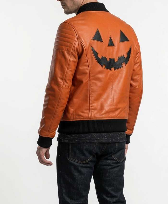Halloween Pumpkin Orange Leather Jacket for Men and Women