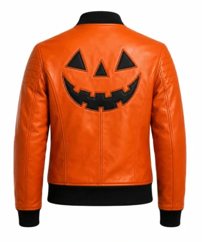Halloween Pumpkin Orange Leather Motorcycle Jacket
