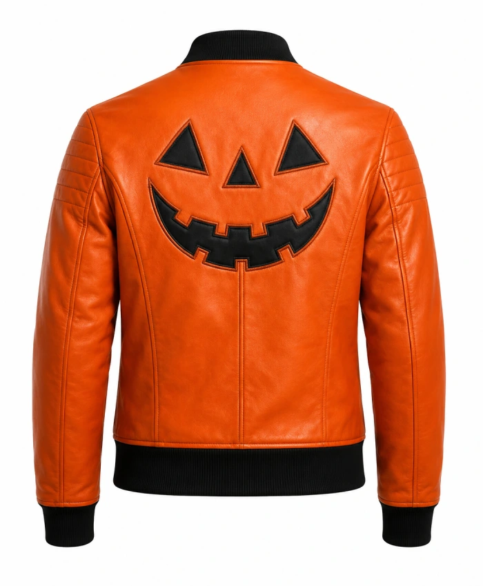 Halloween Pumpkin Orange Leather Motorcycle Jacket