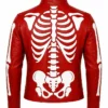 Halloween Skeleton Cosplay Red Zip Up Leather Moto Jacket