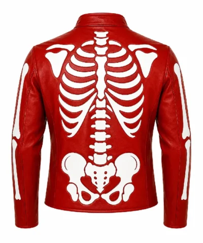 Halloween Skeleton Cosplay Red Zip Up Leather Moto Jacket
