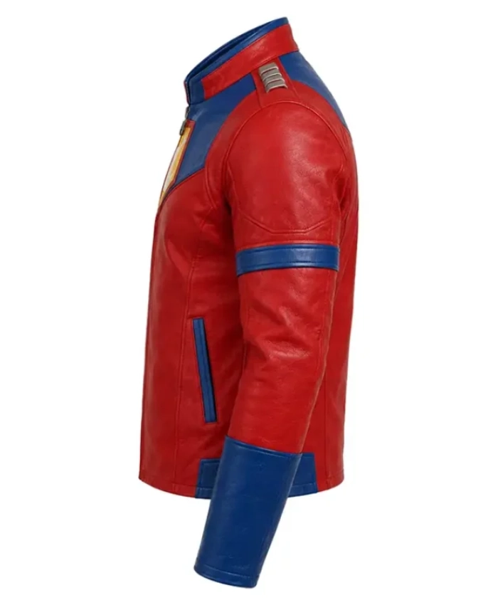 Halloween x Peacemaker Red and Blue Cosplay Biker Jacket On Sale