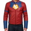 Halloween x Peacemaker Red and Blue Cosplay Leather Biker Jacket On Sale