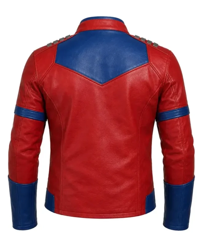 Halloween x Peacemaker Red and Blue Cosplay Leather Biker Jacket
