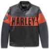 Harley Davidson Essential Convertible Black and Orange Leather Jacket