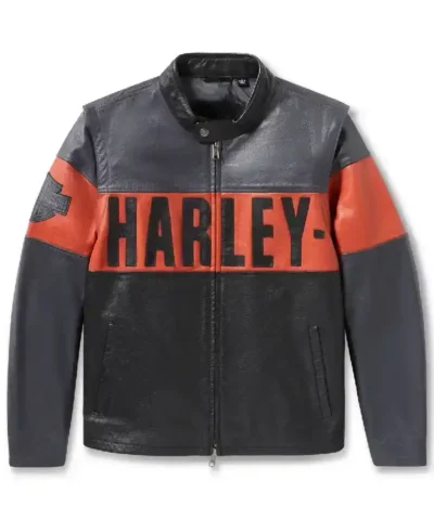 Harley Davidson Essential Convertible Black and Orange Leather Jacket