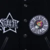 Issey Miyake x Takashi Murakami Black Leather Varsity Jacket 