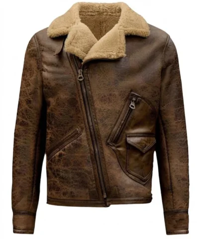 Jason Momoa Movie Justice League Aquaman Brown Leather Shearling Aviator Jacket