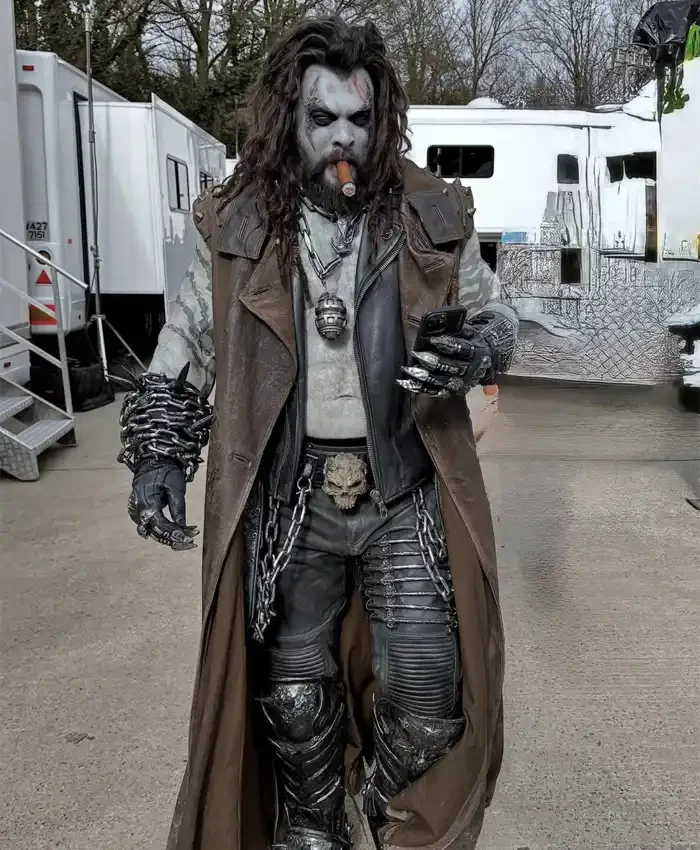 Jason Momoa behind The Scenes Look Supergirl Lobo Brown Sleeveless Leather Coat For Men