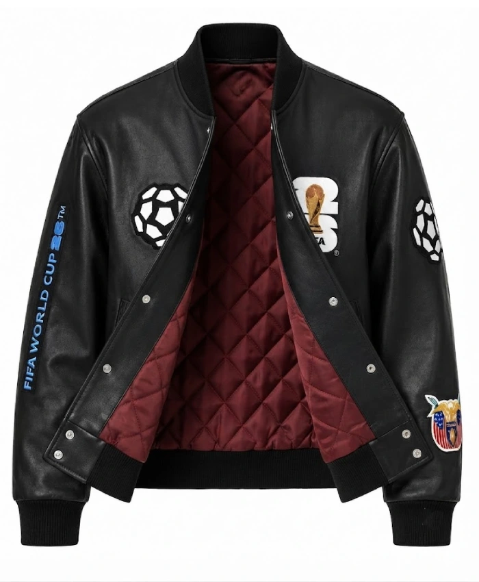 Jeff Hamilton FIFA World Cup 2026 We Are 26 Genuine Black Leather Bomber Jacket