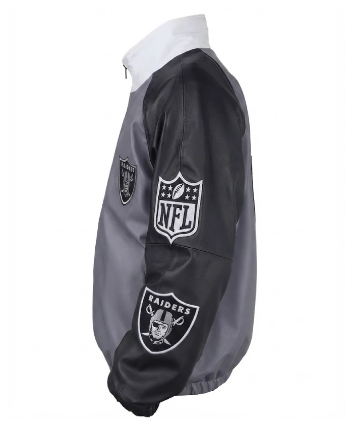 Jeff Hamilton Raiders Vegan Grey Leather Jacket On Sale