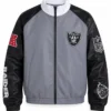 Jeff Hamilton Raiders Vegan Grey Leather Track Jacket 