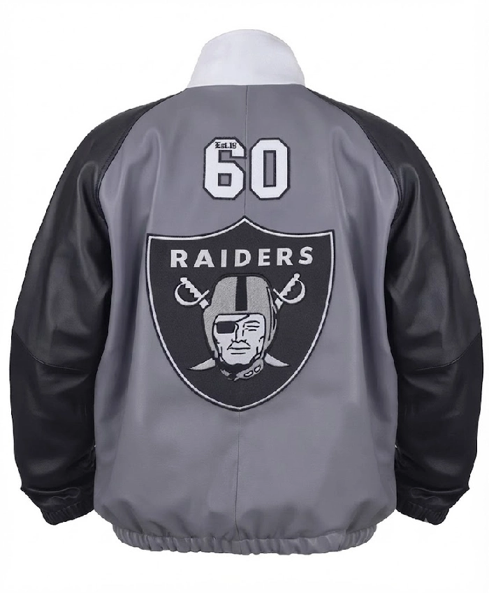 Jeff Hamilton Raiders Vegan Grey Leather Track Jacket On Sale