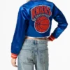 Jordyn Woods New York Knicks Crop Full Snap Satin Royal Jacket