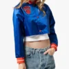 Jordyn Woods New York Knicks Cropped Full Snap Royal Jacket
