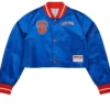 Jordyn Woods New York Knicks Cropped Full Snap Satin Jacket