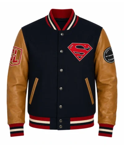 Justice League Superman Full Snap Varsity Letterman Jacket