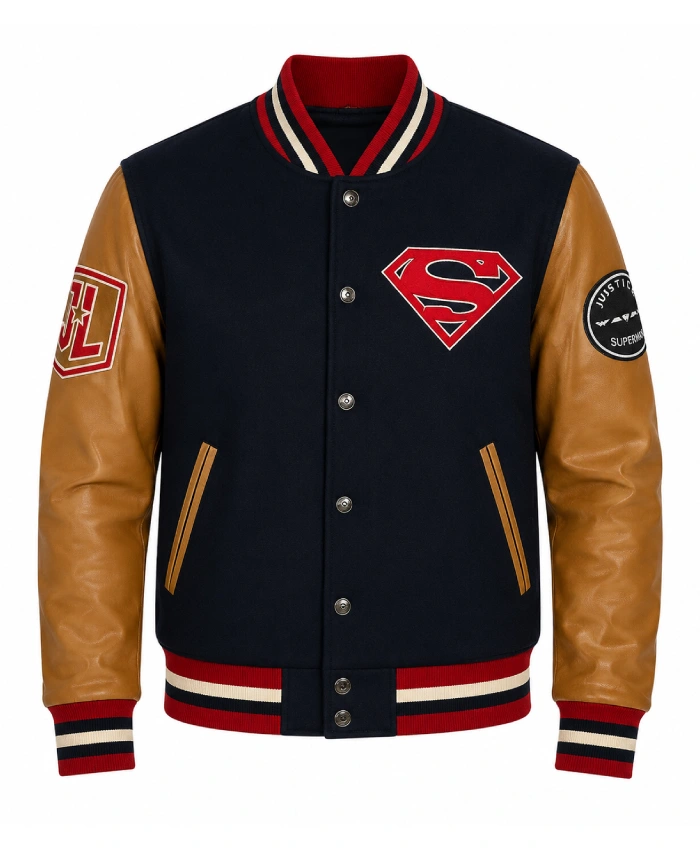 Justice League Superman Full Snap Varsity Letterman Jacket