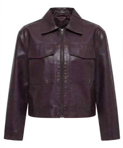 Kayleigh Leather Purple Bomber Jacket