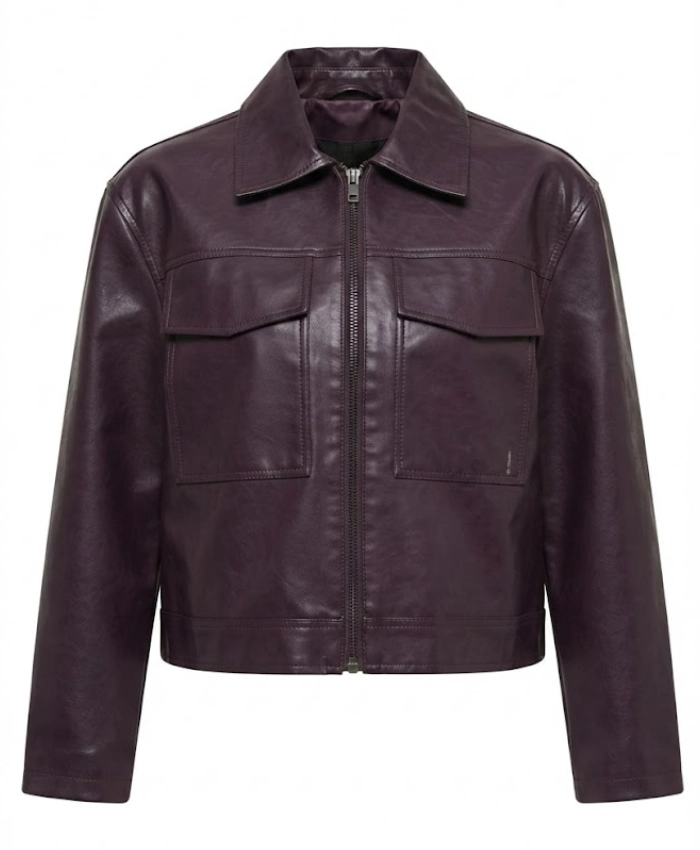 Kayleigh Leather Purple Bomber Jacket