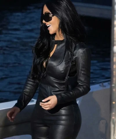 Kim Kardashian Formula 1 Grand Prix 2026 Weekend Monaco Black Leather Jacket 