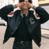 Kim Taehyung Black Full Snap Satin Varsity Jacket
